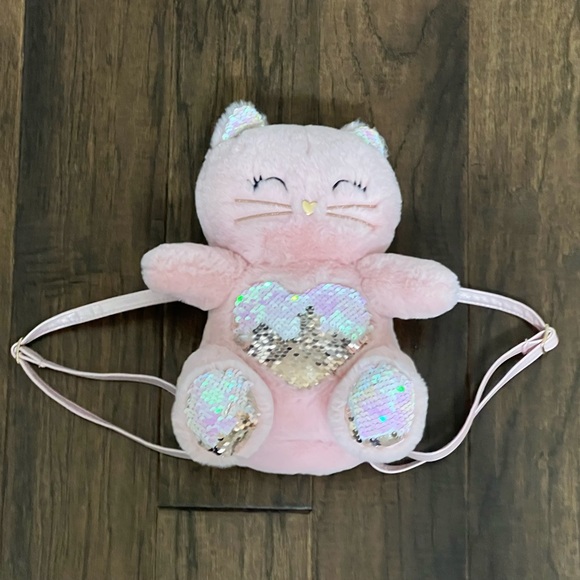 The Children's Place Other - NWOT The Children's Place Powder Pink Plush Cat Backpack Purse Bag NEW